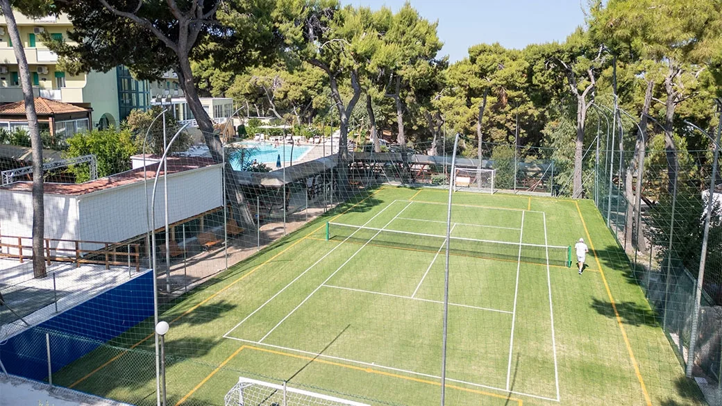 Campo sportivo polivalente in erba immerso nel verde della pineta